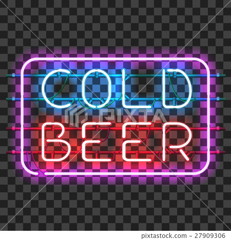 Glowing neon bar sign COLD BEER 27909306