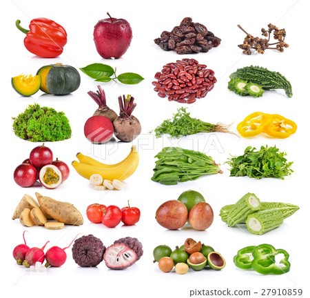 set of fruit and vegetable on white background set of fruit and vegetable on white background 27910859