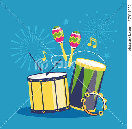 Fireworks and Musical Instruments on Blue-插圖素材 [27911952] - PIXTA圖庫