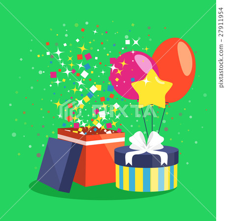 Air Ball Balloon Giftbox Gift Confetti on Green 27911954