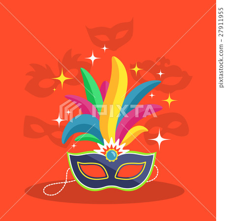 Mask with Multicolor Feather on Red 27911955