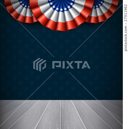 USA National Flags and Wooden Scene on Blue USA National Flags and Wooden Scene on Blue 27911962