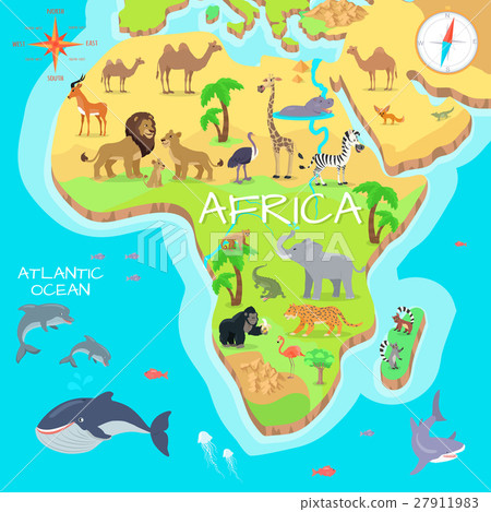 Africa Mainland Cartoon Map With Fauna Species Stock Illustration   27911983 