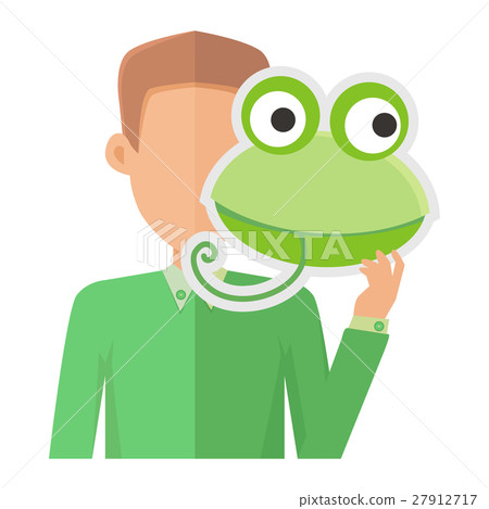 Man Without Face with Frog Mask Isolated on White. 27912717