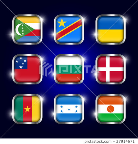 Set of world flags quadrangular glass buttons  27914671