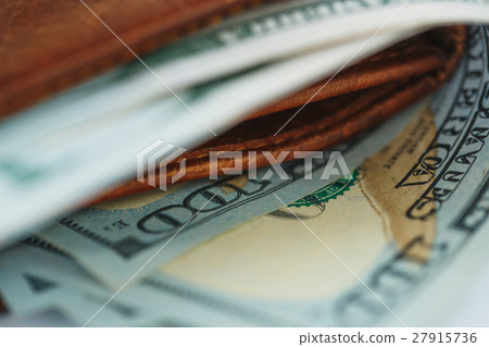 Brown leather wallet with USA dollars money Brown leather wallet with USA dollars money 27915736