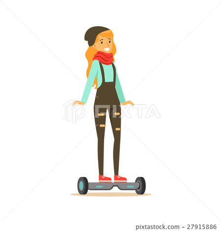 Girl In Dungarees And Scarf Riding Electric Self Girl In Dungarees And Scarf Riding Electric Self 27915886