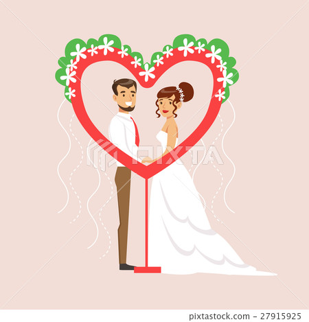 Newlyweds Posing In Heart-Shaped Frame At The 27915925