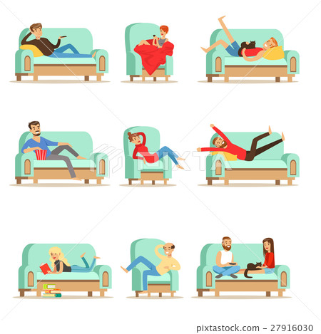 People Resting At Home Relaxing On Sofa Or 27916030