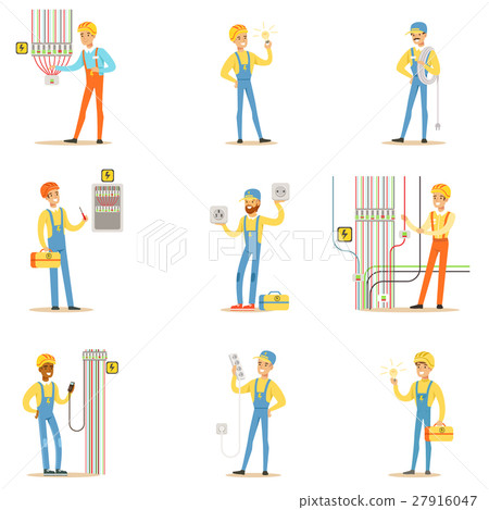 Electrician Specialist With Electric Wires At Work 27916047