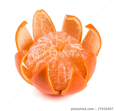 one peeled tangerine isolated on white background one peeled tangerine isolated on white background 27916407