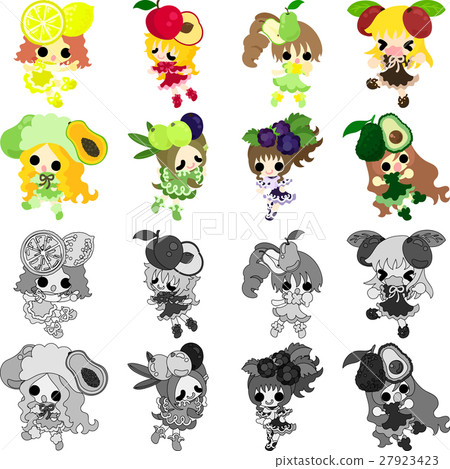 Cute fruit girl icons Cute fruit girl icons 27923423