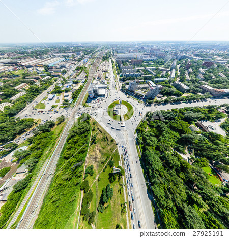 Aerial city view with roads, houses and buildings. 27925191