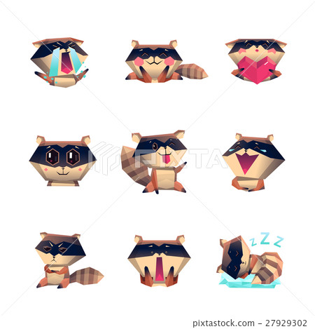 Raccoon Cartoon Character Set 27929302