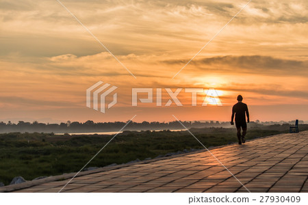 Morning at a park near the Khong river in thailand 27930409