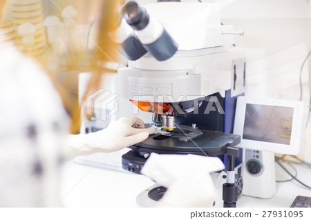 Helth care professional microscoping. 27931095