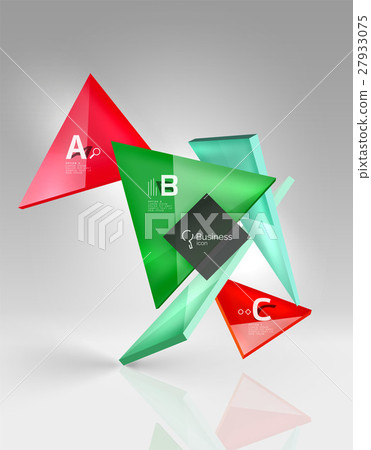 Colorful glossy glass triangle on empty 3d space Colorful glossy glass triangle on empty 3d space 27933075