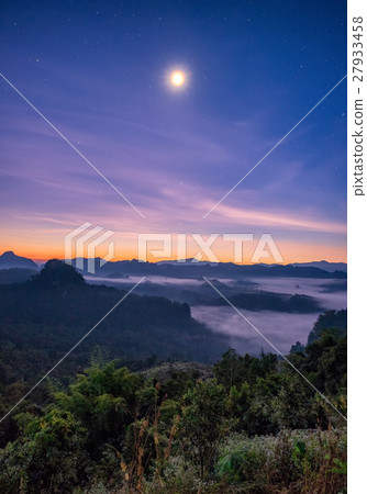 Viewpoint mist mountain colorful with the moon 27933458