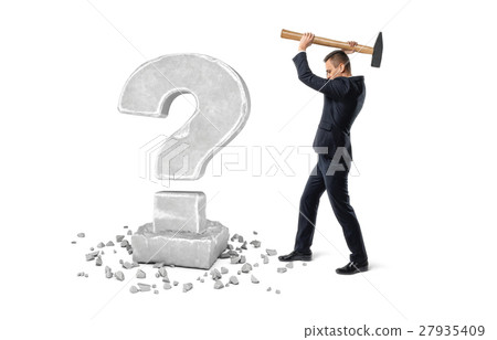 Businessman holding big hammer to crash question 27935409
