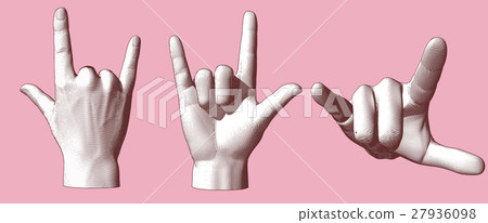 Engraving hand gesture I love you illustration Engraving hand gesture I love you illustration 27936098
