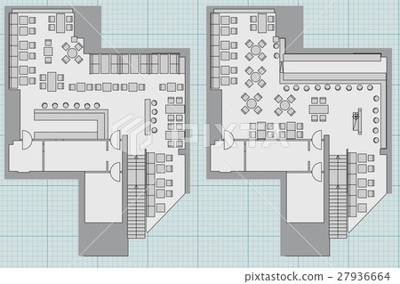 Standard cafe furniture symbols on floor plans 27936664