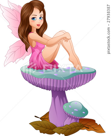Cartoon cute fairy sitting on mushroom, Cartoon cute fairy sitting on mushroom, 27938387