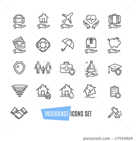 Insurance Icon Thin Line Set. Vector - Stock Illustration [27939884 ...