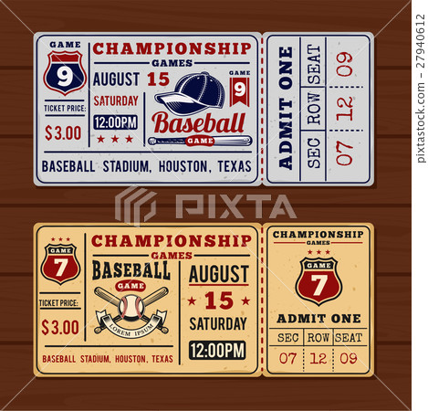 Vintage Tickets To The Championship Baseball And - Stock Illustration ...