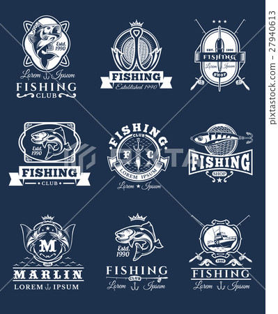 Set of vector badges, stickers on catching fish. 27940613