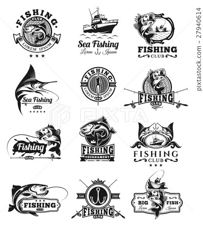 Set of vector badges, stickers on catching fish. Set of vector badges, stickers on catching fish. 27940614