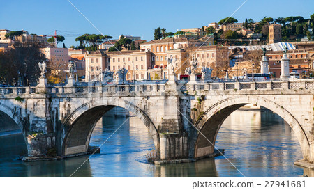 St Angel Bridge on Tiber river in Rome city 27941681