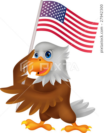Eagle cartoon holding American flag Eagle cartoon holding American flag 27942300