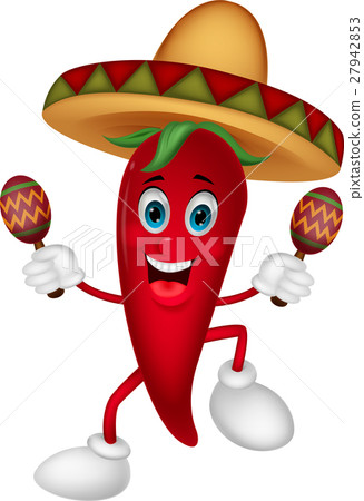 Happy chili pepper dancing with maracas 27942853