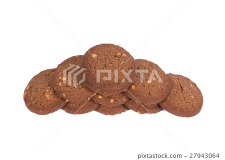 Chocolate cashew nut butter cookies stack isolated Chocolate cashew nut butter cookies stack isolated 27943064