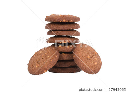 Chocolate cashew nut butter cookies stack isolated Chocolate cashew nut butter cookies stack isolated 27943065