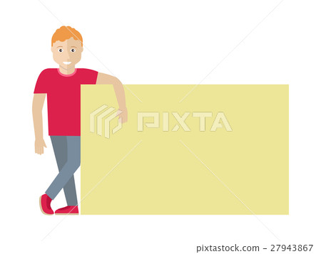 Man with Blank Banner Isolated on White. Vector 27943867
