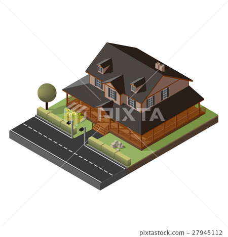 American Cottage, Small Wooden House - Stock Illustration [27945112 ...