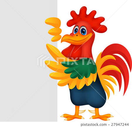 Cute rooster and blank sign 27947244