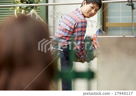 Husband's housekeeper greeting neighbors 27948117