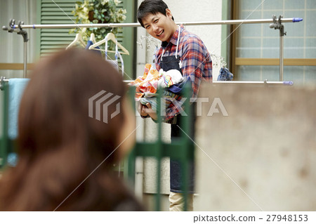Husband's housekeeper greeting neighbors 27948153