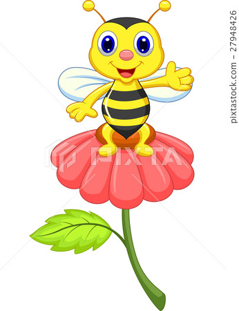 cute little bee on red flower cute little bee on red flower 27948426