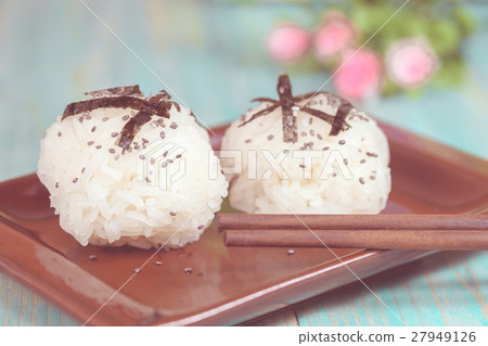 japanese food rice ball on plate japanese food rice ball on plate 27949126