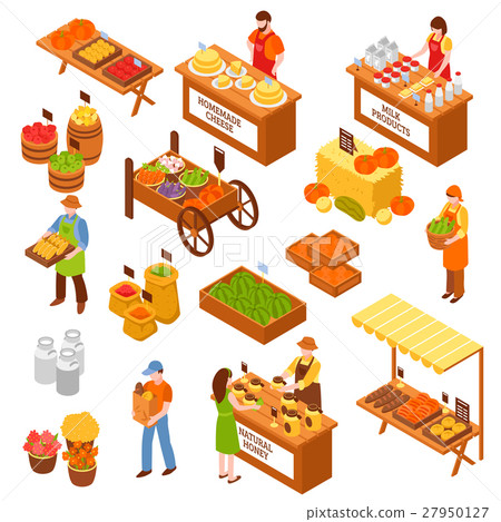 Farmers Marketplace Isometric Set - Stock Illustration [27950127] - PIXTA