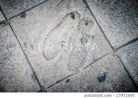 Foot print on concrete foot path bridge Foot print on concrete foot path bridge 27951695