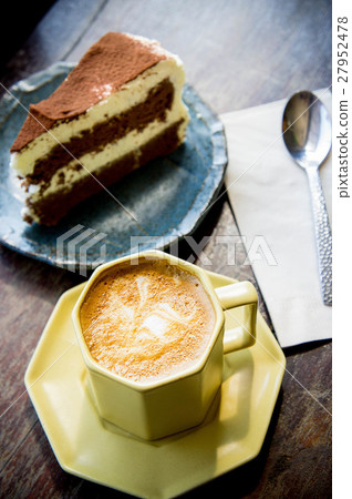 coffee cup and Chocolate cake in coffee shop 27952478