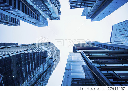 Skyscrapers in cool tones in a business district 27953467