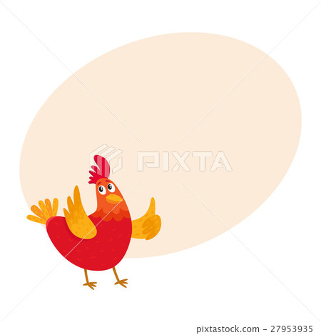 Funny cartoon chicken, hen pointing to something Funny cartoon chicken, hen pointing to something 27953935