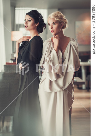 Two charming ladies in elegant evening dresses in Two charming ladies in elegant evening dresses in 27957896