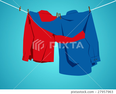 Two shirts Hanging on a clothesline with embracing 27957963
