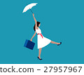 Woman holding white umbrellas and bag 27957967